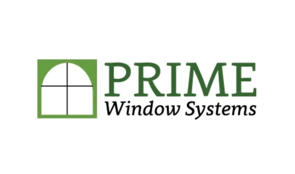 Gemini said The Prime Window Systems logo is displayed on a white background. On the left is a green square containing a white, arched window icon divided into four panes by thin black lines. To the right, the word "PRIME" is written in a large, dark green serif font. Directly underneath, the words "Window Systems" are written in a smaller, black serif font.
