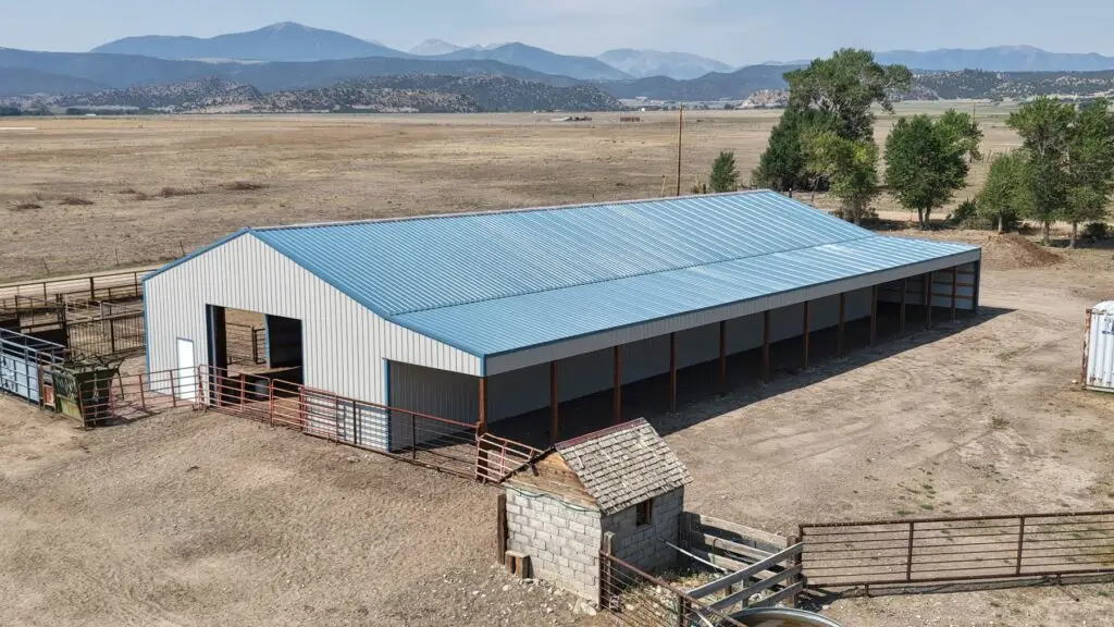 Completed 40x104-foot calving barn with a 12-foot open-sided lean-to in Gardner, Colorado
