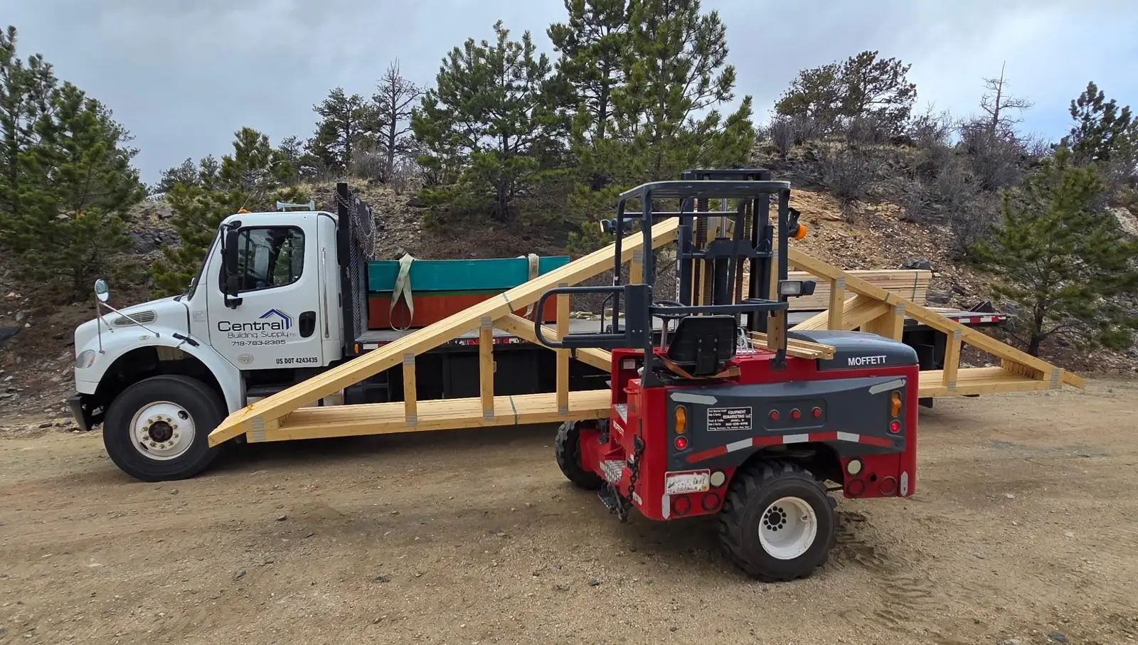 Trusses 1 Wood roof trusses on a CBS delivery truck
