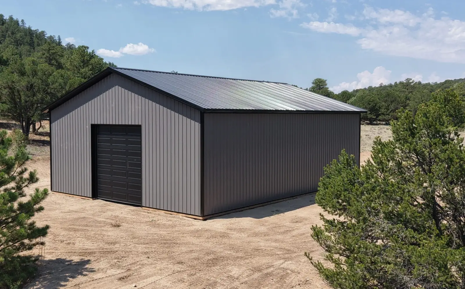 Metal roof on a completed rural building